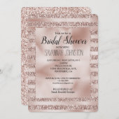 赤面シャンパンピンクグリッターグラムストライプズ 招待状 (正面/裏面)