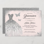 赤面シルバースパークルドレスバタフライキンセアニェラ 招待状 (正面/裏面)