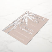 赤面シルバーパームツリーズビーチ結婚式 箔招待状 (回転した状態)