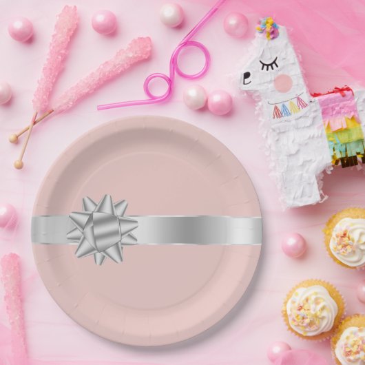 赤面シルバーリボン弓誕生日 ペーパープレート (パーティー)