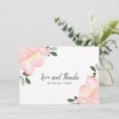 赤面シンプルピンクのフローラエレガントな結婚式 サンキューカード (スタンド正面)