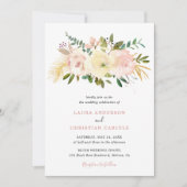 赤面シンプルピンクのフローラエレガントな結婚式 招待状 (正面)