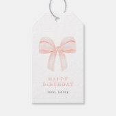 赤面シンプルピンクコケットボウハッピーバースデー ギフトタグ (正面)
