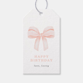 赤面シンプルピンクコケットボウハッピーバースデー ギフトタグ