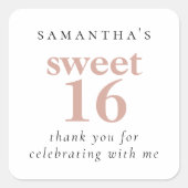 赤面シンプルピンクスウィート16パーティーありがとう スクエアシール (正面)