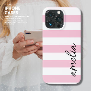 赤面シンプルピンクストライプのiPhoneケースと名前 iPhone 13 Proケース