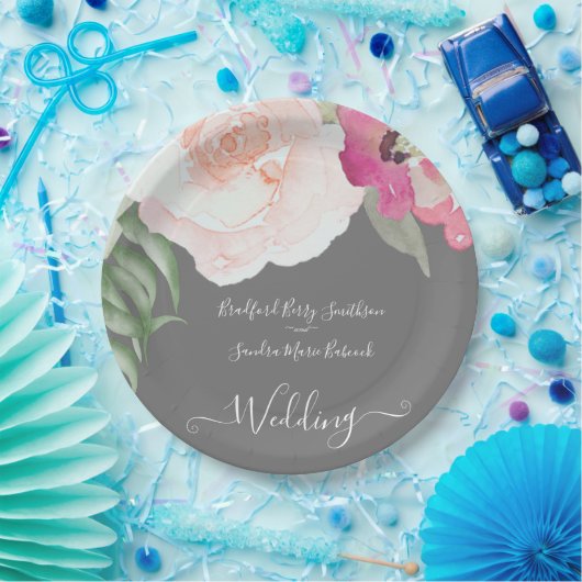 赤面シンプルピンクフシヤフローラ結婚ズ ペーパープレート (パーティー)