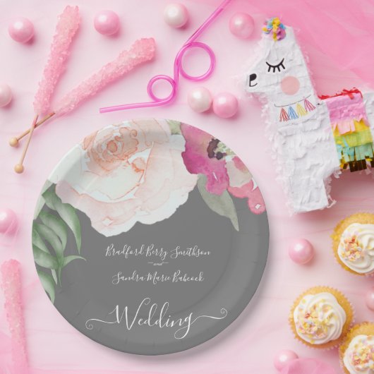 赤面シンプルピンクフシヤフローラ結婚ズ ペーパープレート (パーティー)