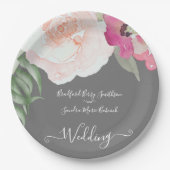 赤面シンプルピンクフシヤフローラ結婚ズ ペーパープレート (正面)