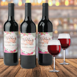 赤面シンプルピンクフシヤフローラ結婚ズ ワインラベル