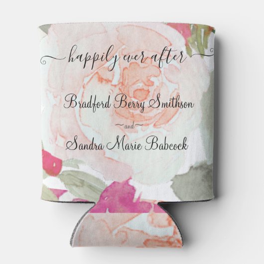 赤面シンプルピンクフシヤフローラ結婚式の引き出物 缶クーラー (裏面)