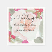赤面シンプルピンクフシヤフローラ結婚式招待状 スタンダードカクテルナプキン (正面)