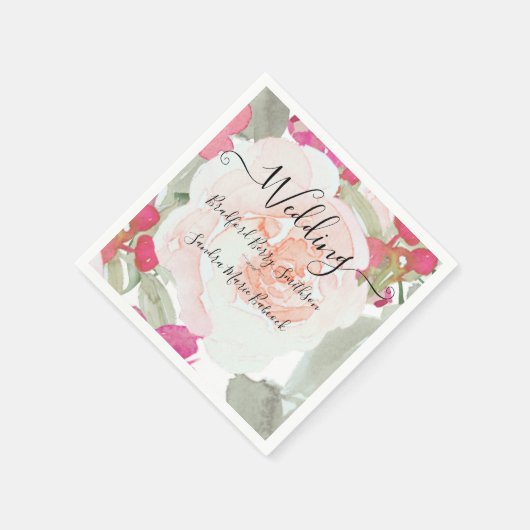 赤面シンプルピンクフシヤフローラ結婚式招待状 スタンダードカクテルナプキン (角)