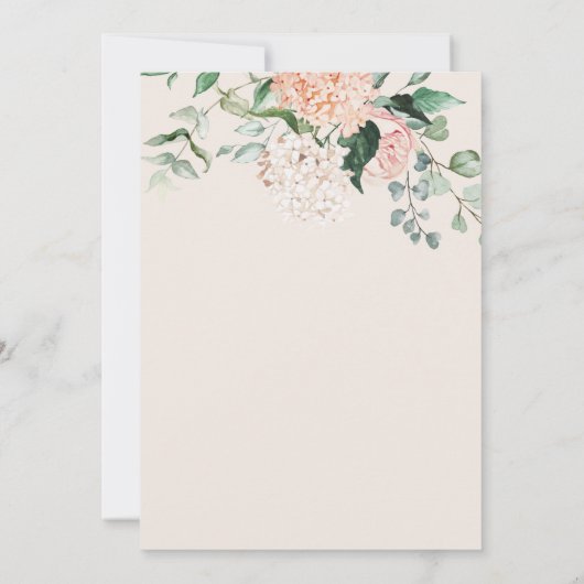 赤面シンプルピンクフローラアジサイブライダルシャワー 招待状 (裏面)