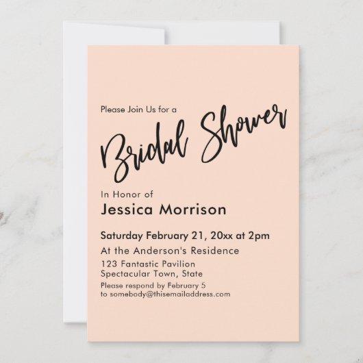 赤面シンプルピンクブライダルシャワータイポグラフィ 招待状 (正面)