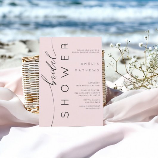 赤面シンプルピンクブライダルシャワー 招待状