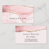 赤面シンプルピンクマーブルゲート金ゴールドグリッター 名刺 (正面/裏面)