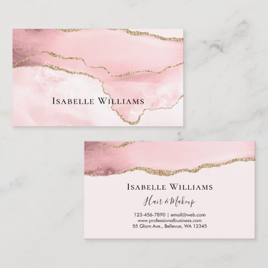赤面シンプルピンクマーブルゲート金ゴールドグリッター 名刺 (正面/裏面)