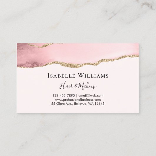 赤面シンプルピンクマーブルゲート金ゴールドグリッター 名刺 (裏面)