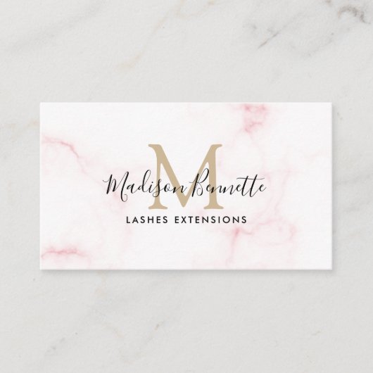 赤面シンプルピンクマーブルタイポグラフィモノグラム 名刺 (正面)