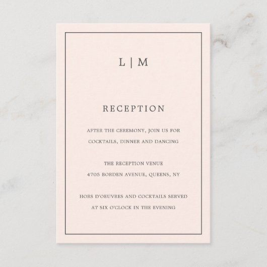 赤面シンプルピンクモノグラムエレガントウェディング エンクロージャーカード (正面)