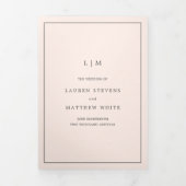 赤面シンプルピンクモノグラムエレガントウェディング 三つ折り招待状 (カバー)