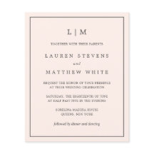 赤面シンプルピンクモノグラムバジェットウェディング招待