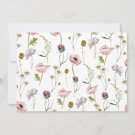 赤面シンプルピンクワイルドフラワーガーデン結婚ズ 招待状 (裏面)