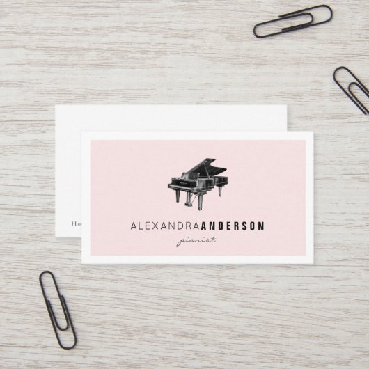 赤面シンプルピンクヴィンテージピアノビジネスカード 名刺 (正面/裏面インサイチュ)