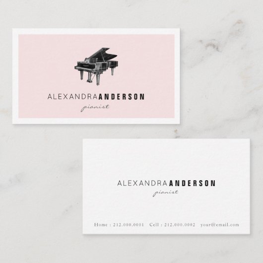 赤面シンプルピンクヴィンテージピアノビジネスカード 名刺 (正面/裏面)