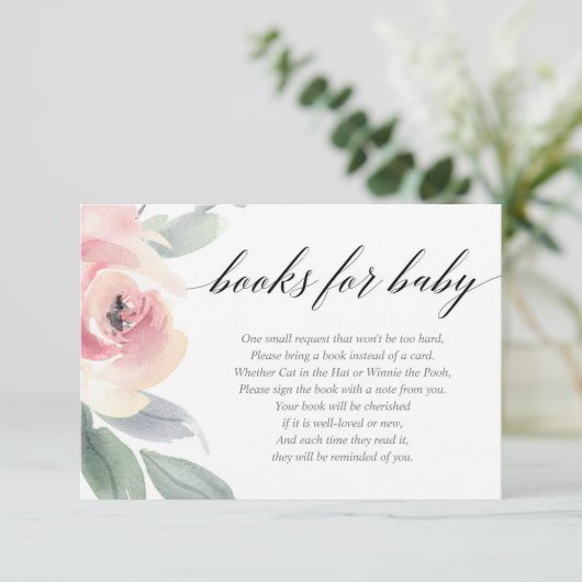 赤面シンプルピンク女の子の赤ちゃんシャワーブックリクエスト エンクロージャーカード (スタンド正面)