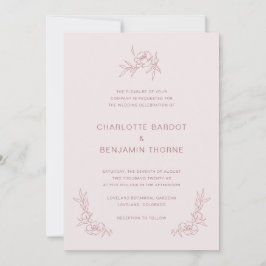 赤面シンプルピンク結婚式招待状 招待状