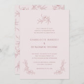 赤面シンプルピンク結婚式招待状 招待状 (正面/裏面)