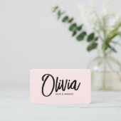 赤面シンプルピンク署名スクリプト美しい業務 名刺 (スタンド正面)