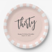 赤面シンプルピンク30歳の誕生日パーティー ペーパープレート (正面)
