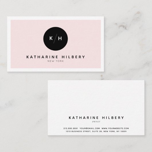 赤面シンプルピンク&ブラックのミニマリスト 名刺 (正面/裏面)