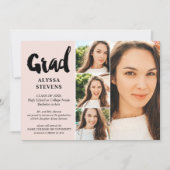 赤面シンプルピンクGradスクリプト4枚の写真の卒業 招待状 (正面)