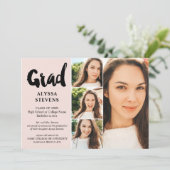 赤面シンプルピンクGradスクリプト4枚の写真の卒業 招待状 (スタンド正面)