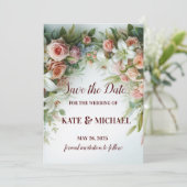 赤面シンプルフローラウェディング日付カードを保存 セーブザデート (スタンド正面)