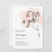 赤面シンプル水の色バルーン女の子ベビーシャワー 招待状 (正面)