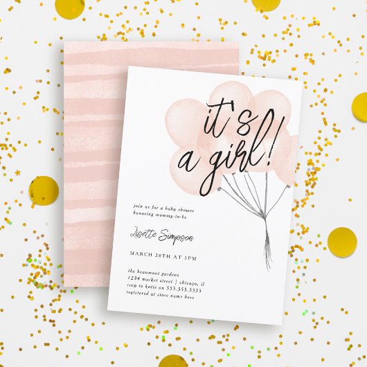 赤面シンプル水の色バルーン女の子ベビーシャワー 招待状