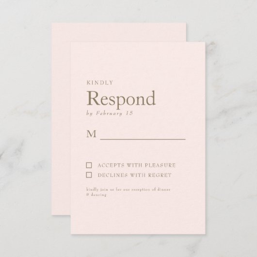 赤面シンプル金ゴールド文字ウェディングRSVP 出欠カード (正面/裏面)