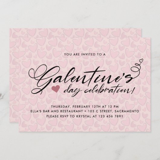 赤面スタイリッシュピンクガレンティネの日のパーティー 招待状 (正面/裏面)