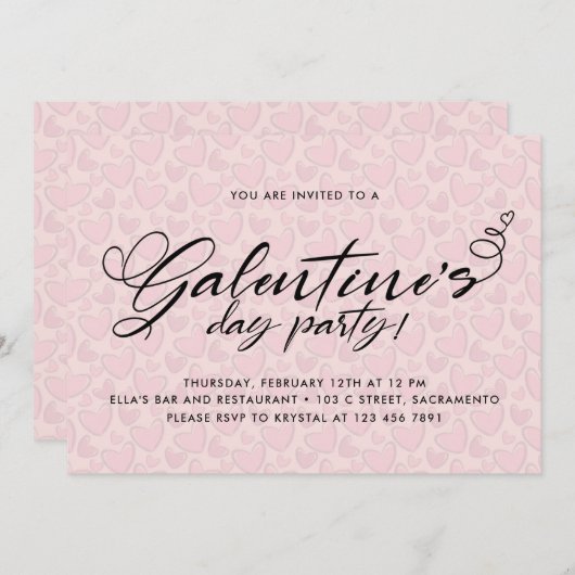 赤面スタイリッシュピンクガレンティネの日のパーティー 招待状 (正面/裏面)