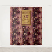 赤面スタイリッシュブルゴーニュ金ゴールド30th誕生日パーティー タペストリー (正面)