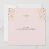赤面スタイリッシュ金ゴールドクロスバイブル聖句の確認 招待状 (裏面)
