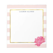 赤面ストライプとピンク牡丹メモパーソナライズされた帳 ノートパッド (正面)