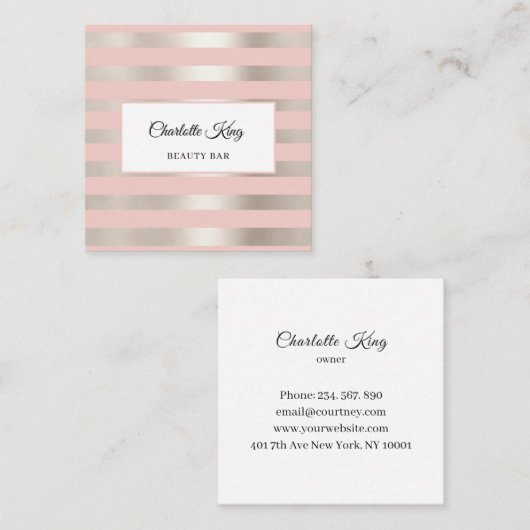 赤面ストライプサロン名刺 スクエア名刺 (正面/裏面)