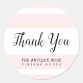 赤面ストライプピンクのビジネス「ありがとう」ステッカー ラウンドシール (正面)