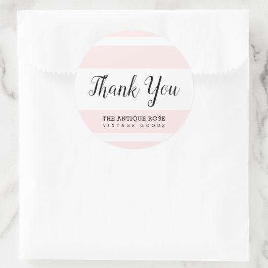 赤面ストライプピンクのビジネス「ありがとう」ステッカー ラウンドシール (バッグ)